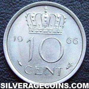 1966 Juliana Dutch Nickel 10 Cents (Reverse)
