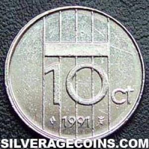 1991 Beatrix Dutch Nickel 10 Cents (Reverse)