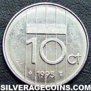 1995 Beatrix Dutch Nickel 10 Cents (Reverse)