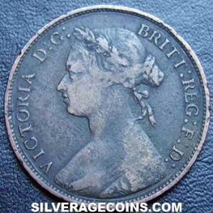 1877 Victoria British Bronze "Bun Head" Half Penny (Obverse)
