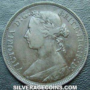 1890 Victoria British Bronze "Bun Head" Half Penny (Obverse)