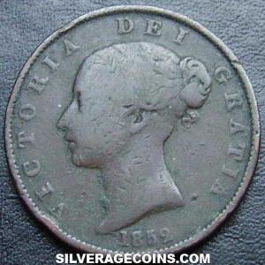 1852 Victoria British Bronze "Young Head" Half Penny (Obverse)