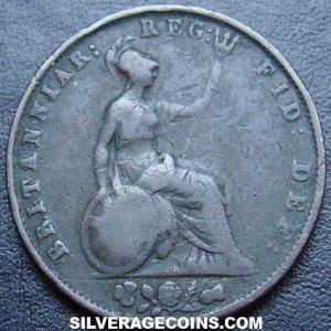1852 Victoria British Bronze "Young Head" Half Penny (Reverse)