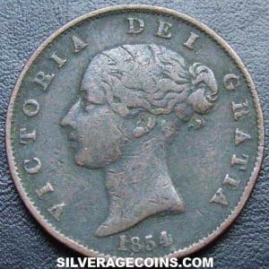 1854 Victoria British Bronze "Young Head" Half Penny (Obverse)