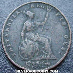 1854 Victoria British Bronze "Young Head" Half Penny (Reverse)