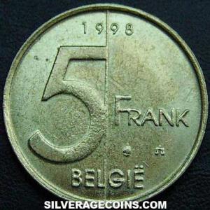 1998 Albert II Belgian 5 Francs (Dutch) (Reverse)