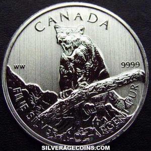 2012 Elizabeth II Canadian 5 Dollars 1 Ounce Silver (Cougar) (Reverse)