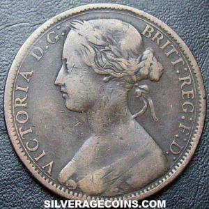 1864 plain 4 Victoria British Bronze "Bun Head" Penny (1st type) (Obverse)
