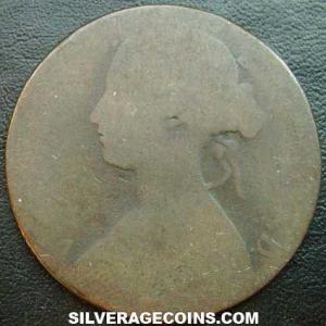 1870 Victoria British Bronze "Bun Head" Penny (1st type) (Obverse)