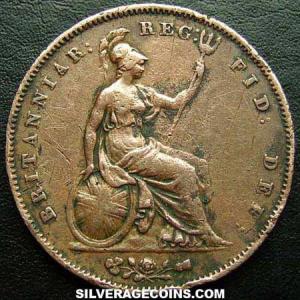 1853 ornamental Victoria British "Young Head" Penny (Reverse)
