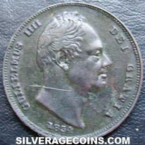 1834 William IV British Farthing (Obverse)