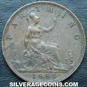 1884 Victoria British Bronze "Bun Head" Farthing (Reverse)