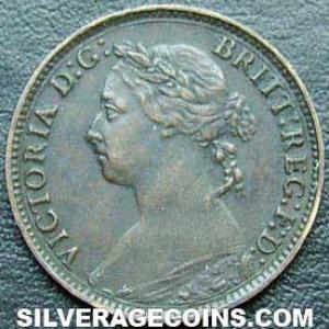 1885 Victoria British Bronze "Bun Head" Farthing (Obverse)
