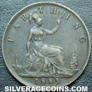 1885 Victoria British Bronze "Bun Head" Farthing (Reverse)