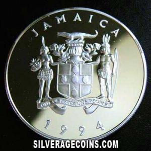 1994 Proof Elizabeth II Jamaican 25 Dollars Silver (Anniversary) (Obverse)