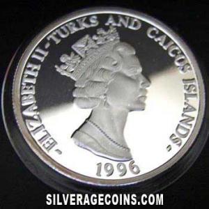 1996 Proof Elizabeth II Turks and Caicos 20 Crowns Silver (Locomotive) (Obverse)
