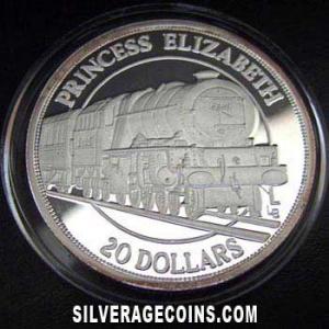 1996 Proof Elizabeth II Turks and Caicos 20 Crowns Silver (Locomotive) (Reverse)