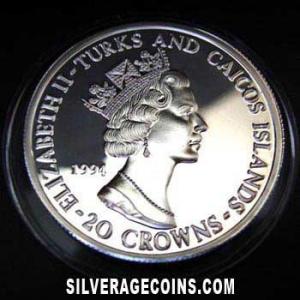 1994 Proof Elizabeth II Turks and Caicos 20 Crowns Silver (D Day: Bradley) (Obverse)