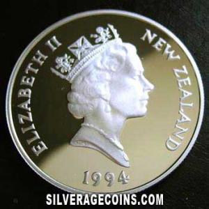1994 Proof Elizabeth II New Zealander Silver 5 Dollars (Queen Mother) (Obverse)