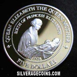 1994 Proof Elizabeth II New Zealander Silver 5 Dollars (Queen Mother) (Reverse)