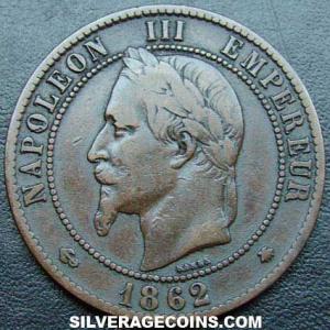 1862 A Napoleon III French Bronze 10 Centimes (Obverse)