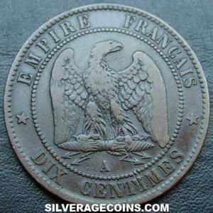 1862 A Napoleon III French Bronze 10 Centimes (Reverse)