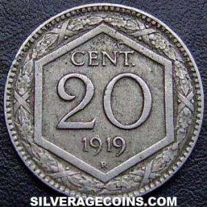 1919 R Vittorio Emanuele III Italian 20 Centesimi (Reverse)