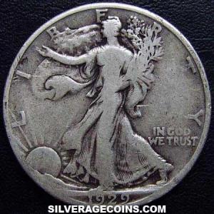 1929 S United States "Walking Liberty" Silver Half Dollar (Obverse)