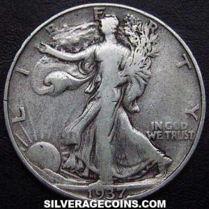 1937 United States "Walking Liberty" Silver Half Dollar (Obverse)