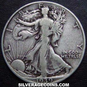 1939 United States "Walking Liberty" Silver Half Dollar (Obverse)