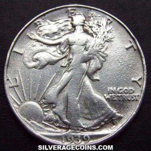 1939 D United States "Walking Liberty" Silver Half Dollar (Obverse)