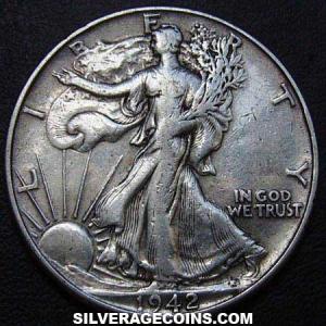 1942 United States "Walking Liberty" Silver Half Dollar (Obverse)