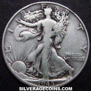 1945 D United States "Walking Liberty" Silver Half Dollar (Obverse)