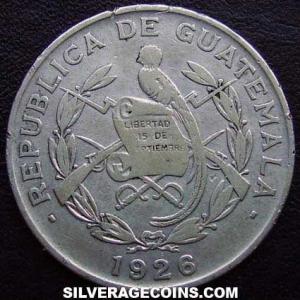 Cuarto Quetzal de Plata Guatemalteco (canto inscrito) 1926 (L) (Anverso)