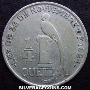 Cuarto Quetzal de Plata Guatemalteco (canto inscrito) 1926 (L) (Reverso)