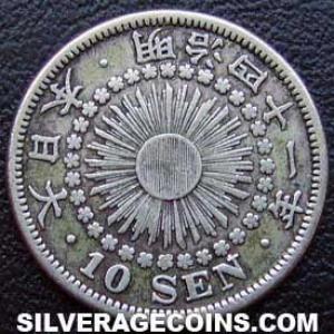 Yr.41 (1908) Mutsuhito (Meiji) Japanese Silver 10 Sen (Obverse)