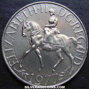 25 Peniques Nuevos Británicos de Isabel II (Jubileo de Plata) 1977 (Anverso)