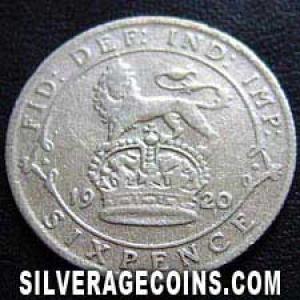 1920 George V British Silver Sixpence (.500) (Reverse)