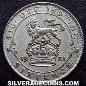 1921 George V British Silver Sixpence (.500) (Reverse)