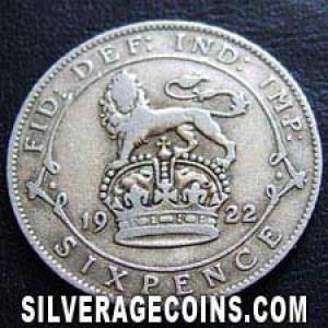 1922 George V British Silver Sixpence (.500) (Reverse)