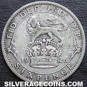 1926-3C George V British Silver Sixpence (.500) (Reverse)