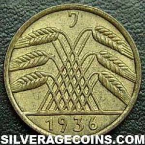 1936 J German Weimar Republic 5 Reichspfennig (Obverse)