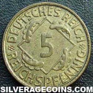 1936 J German Weimar Republic 5 Reichspfennig (Reverse)