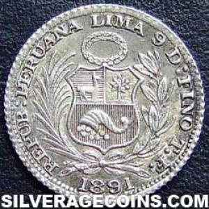 1891 TF Peruvian Silver Half Dinero (Obverse)