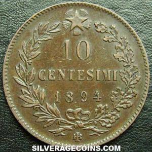 1894 B/I Umberto I Italian 10 Centesimi (Reverse)