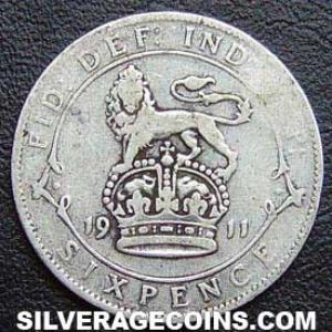 1911-2A George V British Silver Sixpence (.925) (Reverse)