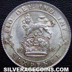 6 Peniques de Plata Británicos de Jorge V (.925) 1916 (Reverso)