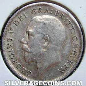1918 George V British Silver Sixpence (.925) (Obverse)