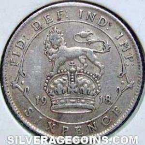 1918 George V British Silver Sixpence (.925) (Reverse)