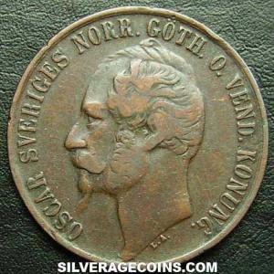 1858 Oscar I Swedish Bronze 5 Öre (Obverse)